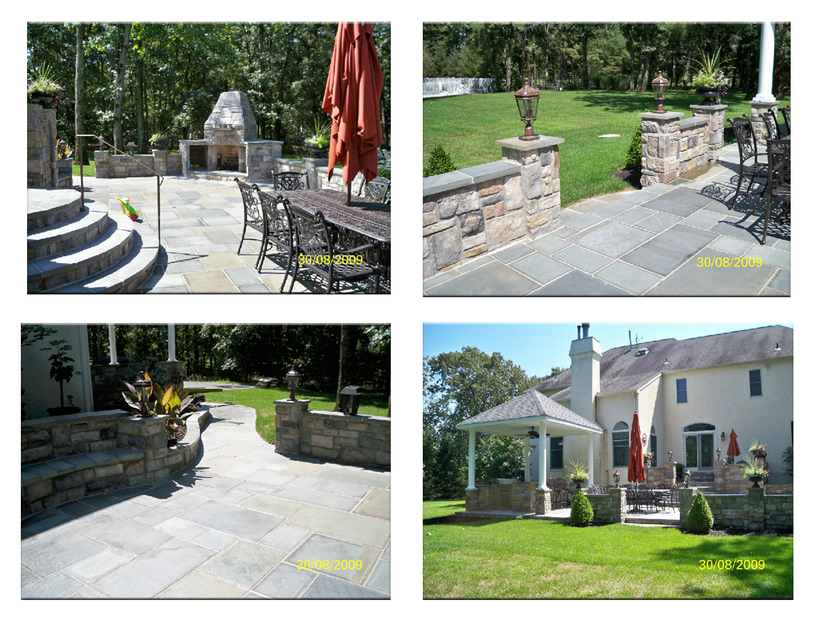 Hamptons Bluestone Patio Design along with Stone Wall and Seating Area