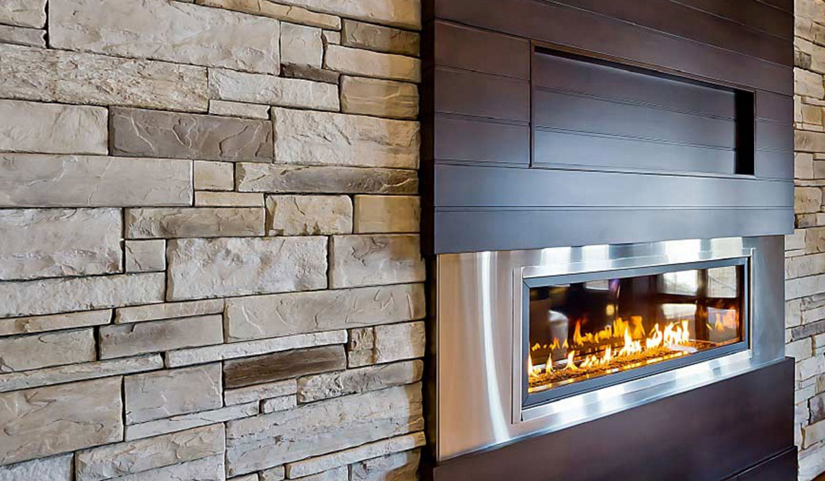 Stone Facing Interior Fireplace Wall